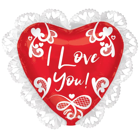 29&#x22; Valentine&#x27;s Day Lace I Love You Heart Foil Mylar Balloon